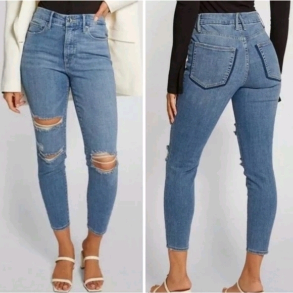 Good American Good Legs High Waist Ripped Crop Skinny Jeans Sz 10/30 - Picture 1 of 10